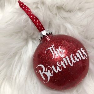 4” custom red glitter Christmas ornament